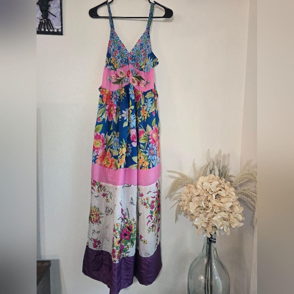 Johnny Was Embroidered Floral Maxi Dress Size M  Boho Patchwork Style - Picture 12 of 13